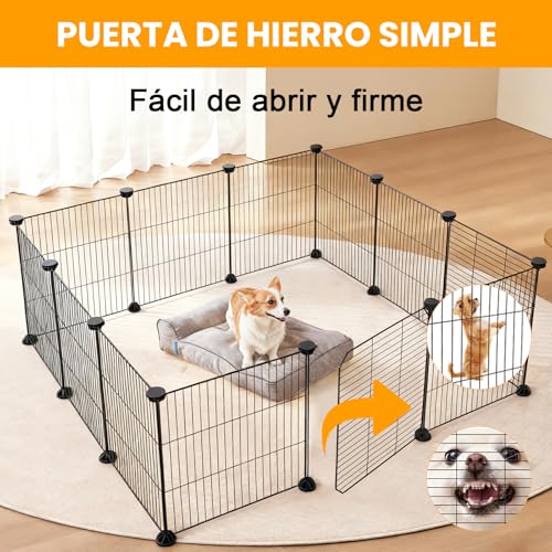 LOKOOY 12 Piezas Cifrado Valla para Mascotas, Bricolaje Corral para Mascotas de Metal con Puerta, Parque para Mascotas, Jaula Modular para Animales Pequeños, Gatito, Cachorro, Conejos, Cobayas