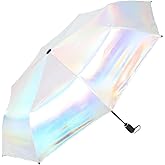 Gniwhd Holographic Iridescent Folding Umbrella, Compact Portable Travel Umbrella for Rain Windproof UV Protection Sun Umbrella