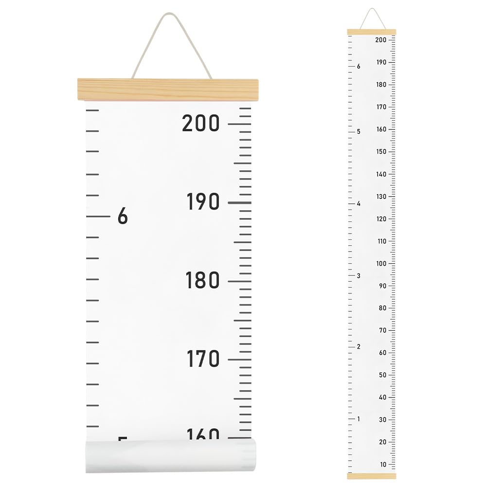 Aolso Baby Height Growth Chart, Wall Hanging Growth Chart Removable Canvas and Wood Measuring Ruler for Baby, Measuring Ruler for Baby Girls Boys Toddler Bedroom Nursery Wall Decoration - White — image 1