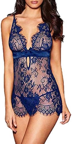 QUNANEN Women Chemises Lace Sexy Lingerie Black Eyelash Lace Bow Chemise Babydoll Nightwear Halter