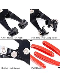 Swpeet Juego de 4 alicates de abrazadera de manguera, incluye 2 alicates de abrazadera de manguera con ranura cruzada y correa plana con 2 ganchos de extracción de manguera, perfecto para la instalación de mangueras de radiadores bajos