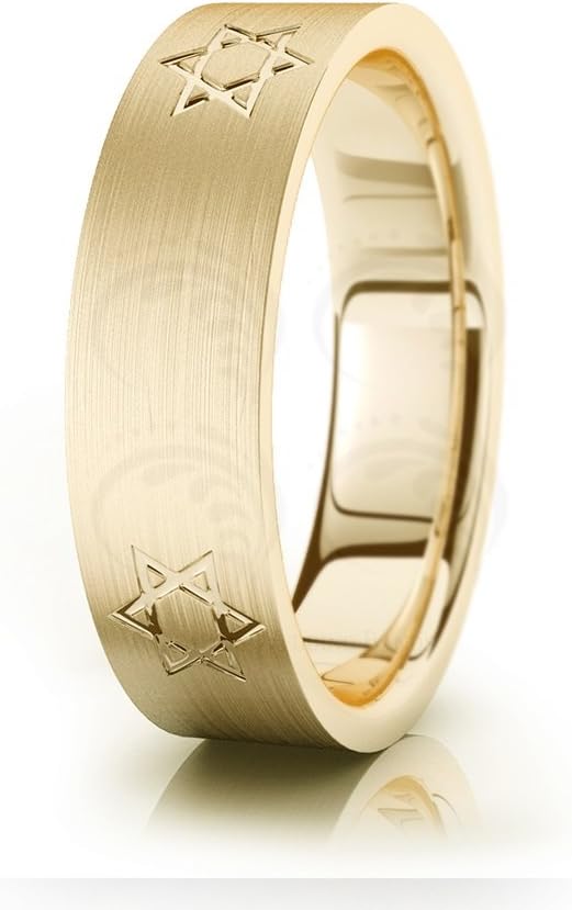10k Yellow Gold Jewish David's Star Religious Wedding Ring 7 mm
