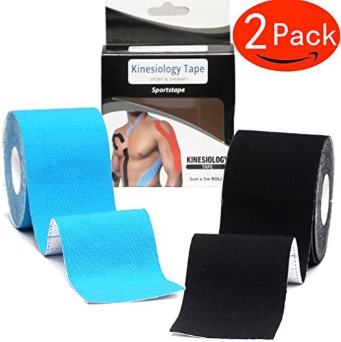 Kinesiology Tape Muscle Tape Athletic Tapes for Knee, Shoulder, Ankle & More, Pain Relief ---Waterproof & Latex-Free & for muscle pain and sports injuries(black &blue) By HHSJDW