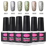 CLAVUZ 6pcs Starry Gel Nail Polish Color Collection Set Soak Off Super Bling Gel Nail Lacquer Glitter Galaxy Nail Art Manicure 8ml New Starter Gift Kit
