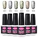 CLAVUZ 6pcs Starry Gel Nail Polish Color Collection Set Soak Off Super Bling Gel Nail Lacquer Glitter Galaxy Nail Art Manicure 8ml New Starter Gift Kit
