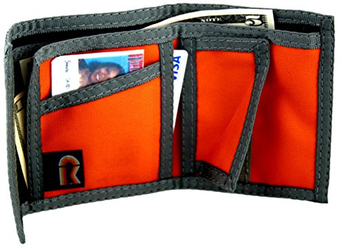 Men's Wallet. Bifold w/Inside Hook & Loop Pocket. Bright Orange w/Gray Trim.
