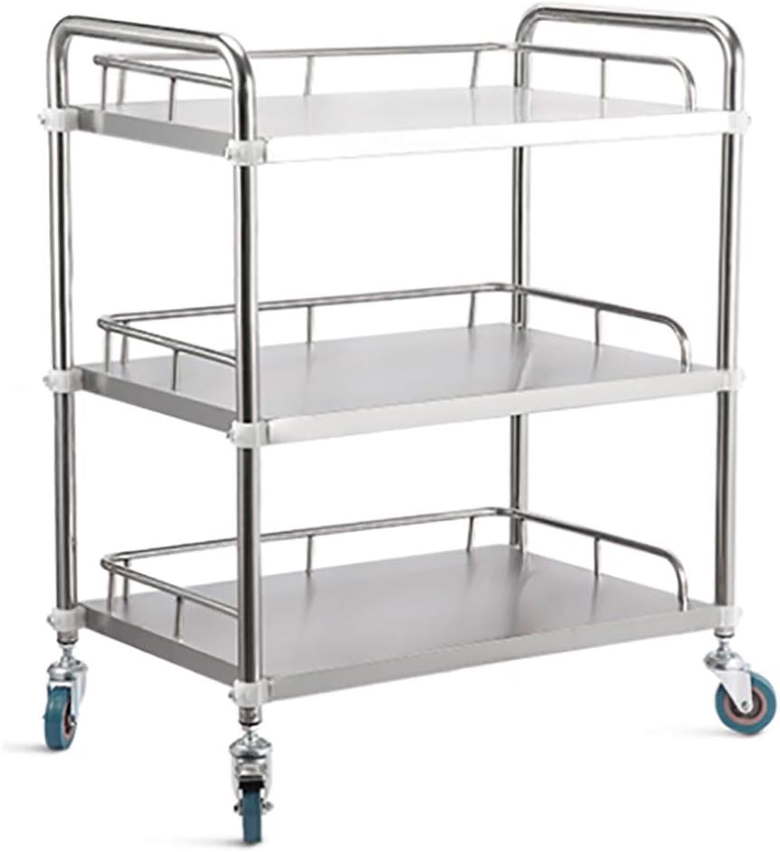 KKYY Medical Trolley Cart Dental Lab Cart 3 Layers Stainless Steel Lab Trolley Medical Hospital Equipment Portable Serving Trolley On Wheels(Four Sizes)