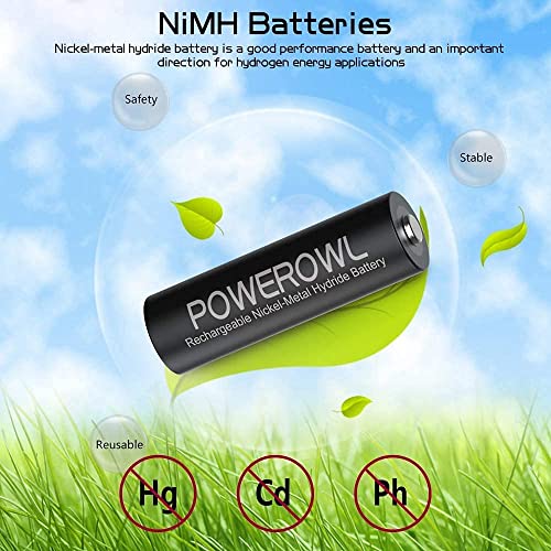 POWEROWL 32 Pieces AA AAA High Capacity Rechargeable Batteries, 16 x AA Rechargeable Batteries 2800mAh and 16 x AAA Rechargeable Battery 1000mAh, 1.2V Ni-MH Rechargeable Battery