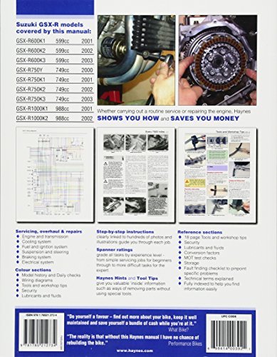 Suzuki GSX-R600 '01 to '03, GSX-R750 '00 to '03 & GSX-R1000 '01 to '02 (Haynes Service & Repair Manual)
