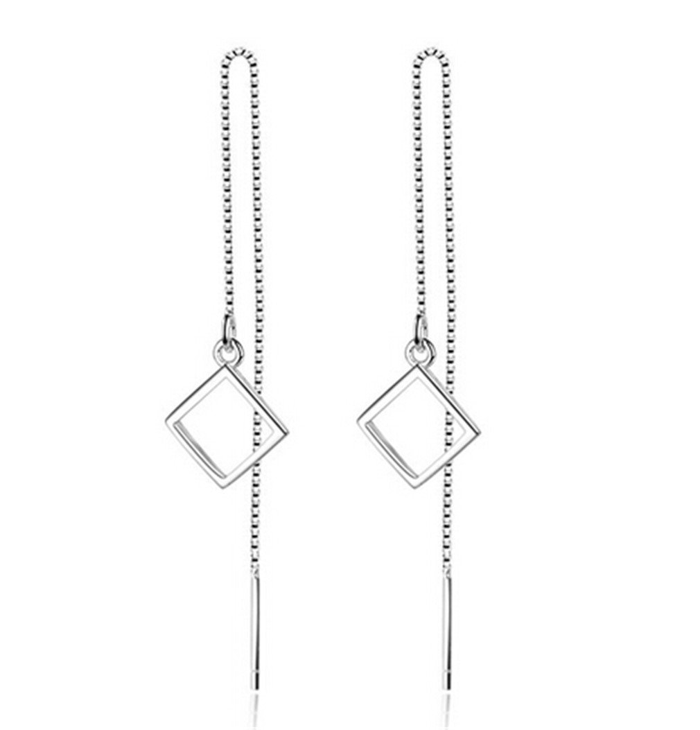 Boowhol Women's and Girls' Long Simple Geometry Hanging Earrings 925 Sterling Silver Earrings