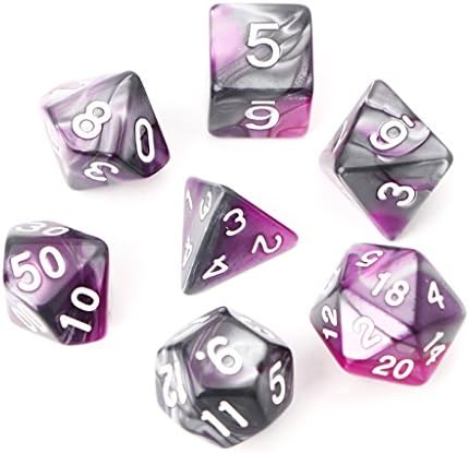 Suweqi 7pcs/Set Die Series Table Games Dice Acrylic Polyhedral Dice Beads For TRPG Board Game Dungeons And Dragons D4-D20 (Purple)