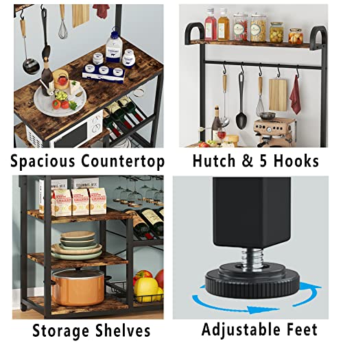 TIYASE Kitchen Baker’s Rack with Hutch and Wire Basket, 5Tier
