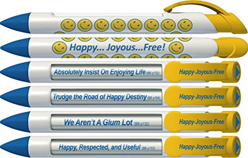 Recovery Pen by Greeting Pen- Happy, Joyous, Free Recovery Rotating Message 6 Pen Set 36592