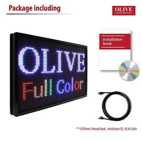 OLIVE LED Sign Full Color P20, 15"x66" Programmable Scrolling Outdoor Message Display Signs EMC - Industrial Grade Business Ad machine.
