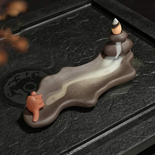 Backflow Incense Burner, Incense Cone Burner Ceramic Backflow Incense Holder Incense Stick Holder Office Home Decoration Handicraft Gift with 10 Free Cones Men and River