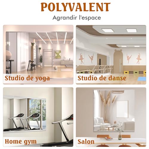 WEER Gym Mirrors, Large Frameless Mirrors, 140 x 42 cm x 2 Pieces, Tempered Glass Wall Mounted Mirrors for Gym, Yoga, Garage, Fitness, Dance, Bedroom