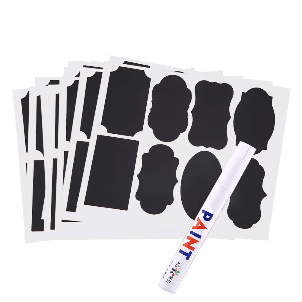 ViaGasaFamido Chalkboard Labels 88 PCS with White Chalk Marker Pen for Kitchen Jars Bottles Canisters Blackboard Stickers Labeling Parties Craft Rooms Reusable Chalkboard Tag Stickers