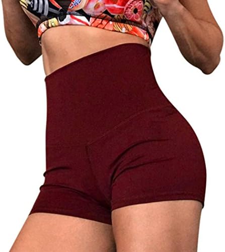 Snowfoller Yoga Skinny Shorts,Women's High Waist Sweatpants Sport Gym Running Hips Tight Yoga Pants Pleated Hot Shorts (S, Red)