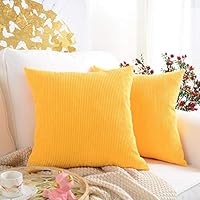 MERNETTE Pack of 2, Corduroy Soft Decorative Square Throw Pillow Cover Cushion Covers Pillowcase, Home Decor Decorations for Sofa Couch Bed Chair 18x18 Inch/45x45 cm (Lemon Yellow)