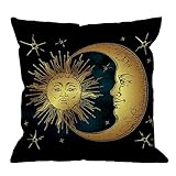 HGOD DESIGNS Golden Sun Decorative Throw Pillow Cover Case,Crescent Moon and Stars Over Blue Black Sky Cotton Linen Outdoor Pillow cases Square Cushion Covers For Sofa Couch Bed 18x18 inch Dark Blue