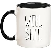 YOLANDEEUROKOK Well, Shit Mug, Cute Mug, Office Mug, Gifts for Her, Gifts for Him, 11 Oz Novelty Coffee Mug/Cup, Black