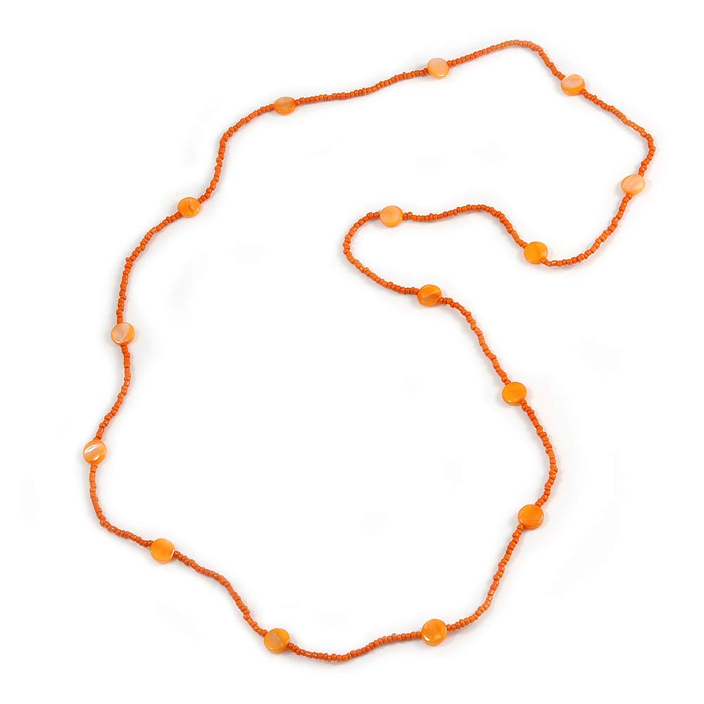 Avalaya Long Delicate Orange Glass and Shell Bead Necklace/ 110cm Long