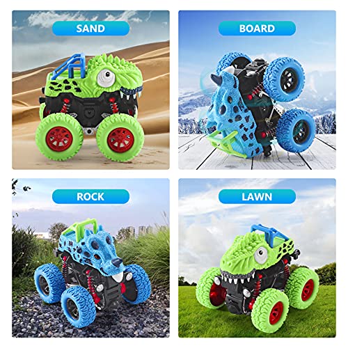 Muehieu Monster Toys Truck Cars, 2 Pack of Dinosaur Vehicles Toys Friction Powered Double Directions Push and Go Dinosaur Trucks Vehicles Playset Toys for Toddler Kids Boys Girls