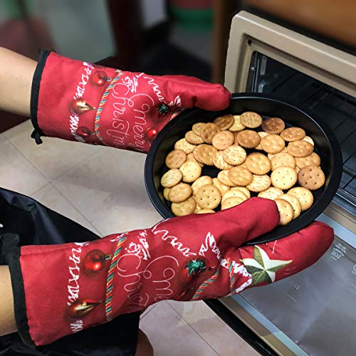 Win Change Oven Mitts and Potholders Christmas-Pot Holders and Oven Mitts Heat Resistant with Recycled Cotton Infill Silicone Non-Slip Cooking Gloves for Cooking Baking Grilling (4-Piece Set) (Red)
