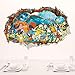 3D Cartoon Pocket Monster Pikachu Through Wall Stickers for Kids Rooms Wall Art Decals Decor Game Posters (20x28inch)