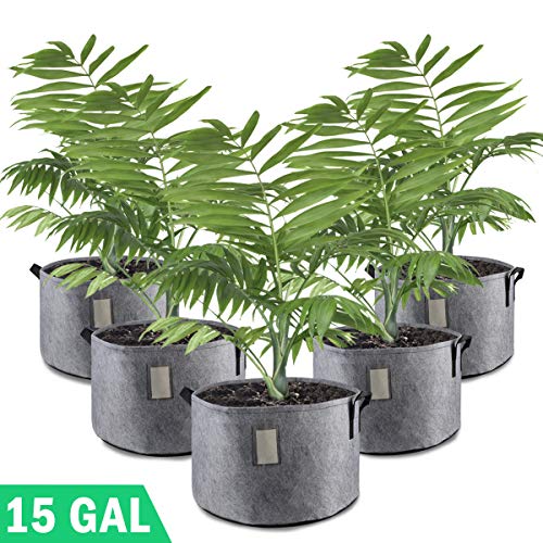 Grow Bags 15 Gallon Garden Planting Bag Aeration Fabric Pot with Handles for Planter 5 Pack