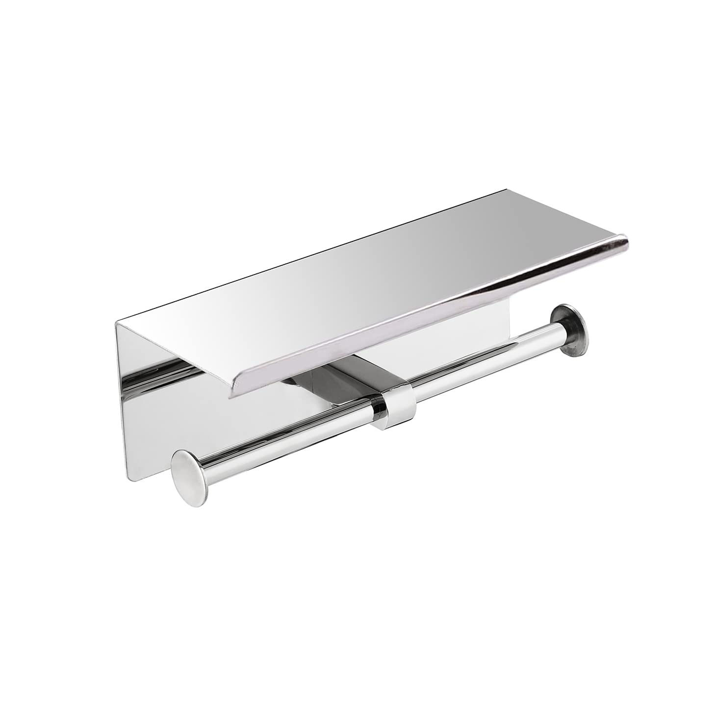 MIFULY Toilet Roll Holder, Double Toilet Paper Holder with Phone Shelf, 8K Mirror SUS304 Stainless Steel Paper Holder Rack, Wall Mounted Double Roll Toilet Paper Holder Anti-drop