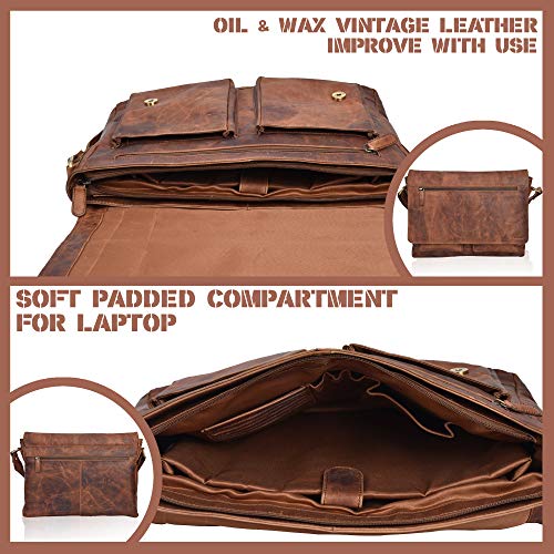 dhk 18 inch vintage handmade leather messenger bolsa laptop briefcase computer satchel bolsa