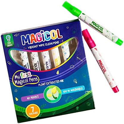 Magicol Vibrant Washable Markers – 7 Beautiful Colors – Washes Out Incredibly Easily – Comes Right Out Of Clothes – Easily Removed From Skin, Furniture and Walls , non toxic