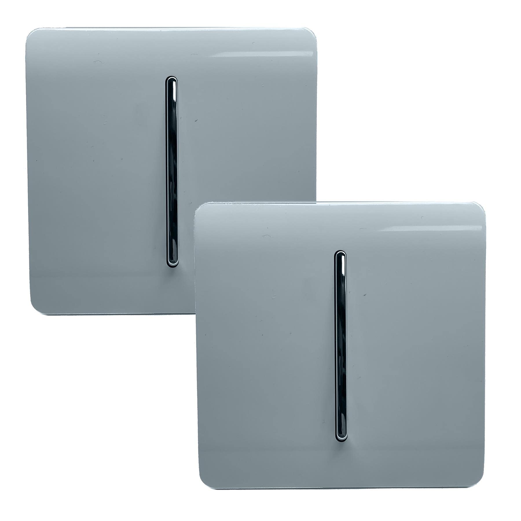 Trendi 1 Gang 2 Way Artistic Modern Glossy 10 Amp Rocker Tactile Light Switch Cool Grey (2 Pack)