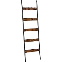 HOOBRO Blanket Ladder, 5-Tier Towel Rack with Hooks, Wall-Leaning Blanket Rack, Decorative Display Ladder Shelf, Scarves, Ind