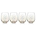 4 Holiday Gold Fizz Stemless Wine Glasses Christmas Drinking Glassware