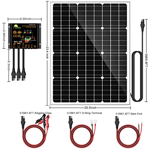 SUNER POWER 50 Watts Mono Crystalline 12V Solar Panel Kits Waterproof