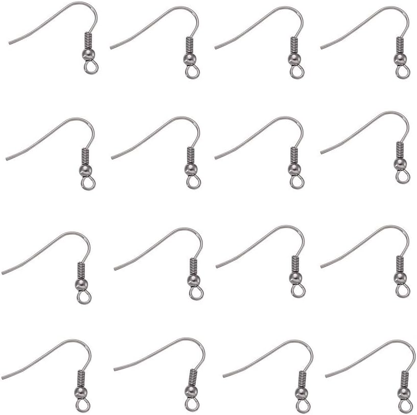 Kissitty 100Pcs Stainless Steel French Style Fish Hook Earring Earwires 21x21mm with Ball & Coil for DIY Dangle Earring Craft Jewelry Making