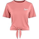 Palmyth Womens Fishing Shirt, Tie Front UPF 50+ Sun Shirts Rash Guard Crewneck Cropped Tops Fashion Unique Pattern Tee