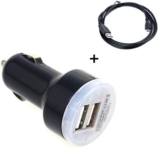 ABLEGRID New Car Two USB Ports DC Adapter + USB Cable for Sony SmartWatch 2 SW2 Smart Watch 2 Bluetooth Android Auto Vehicle Boat RV Cigarette Lighter Plug Power Supply Cord Charger Cable PSU
