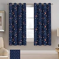 Bohogifts Astrology Grommet Curtains, Solar System Planet Astronomy Cosmos Galaxy Mysterious Universe Drapery for Bedroom 2 Panels Set, Each Panel 36" W x 63" L Dark Blue Orange Turquoise