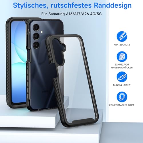 seacosmo Case for Samsung Galaxy A16 5G / A16 4G / A17 Shockproof Cover 360 Degree Full Protection Mobile Phone Case Samsung A26 5G Rugged Protective Case Galaxy A16/A17 with Built-in Screen Protector Black