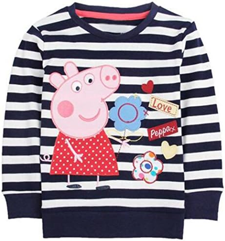 Girls Winter Peppa Pig Striped T-shirt Long Sleeve (3/4y, Blue)