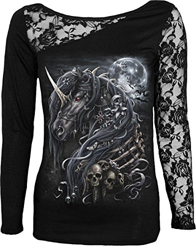 Spiral womens - dark unicorn - lace one shoulder top bl…