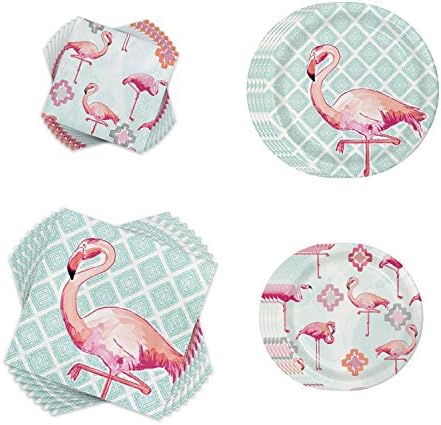 Flamingo Plates &amp; Napkins Party Bundle for 16 Guests