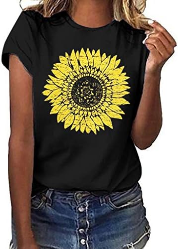 DondPO Sunflower T-Shirt Women Cute Funny Graphic Tee Teen Girls Casual Short Sleeve Tunic Shirt Tops Blouse