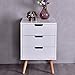 Giantex Mid Century Modern Nightstand, White Beside Table with Solid Wood Legs, Minimalist End Side Table, Practical Night Stand with 3 Storage Drawers for Bedroom