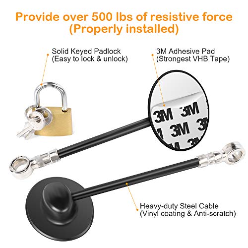 Refrigerator Lock, Fridge Lock with Keys and Padlock, Freezer Lock with Strong 3M Adhesives, Heavy-duty Aircraft Cable, provides 500lbs Resistive Force, Black Refrigerator Locks for Children - Thumbnail 2