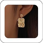 Andelaisi Boho Hammered Square Drop Earrings Gold Hammered Texture Square Studs Earrings Gold Square Dangle Earrings Geometric Square Earrings Jewelry for Women