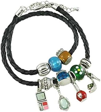 Makeup Theme Wrap Bracelet Z7 Green Blue Murano Beads Black Leather Cord